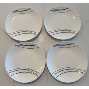 Blue Harbor Collection Salad Plates 4pc set White Black Wave Lines Minimalist 8"